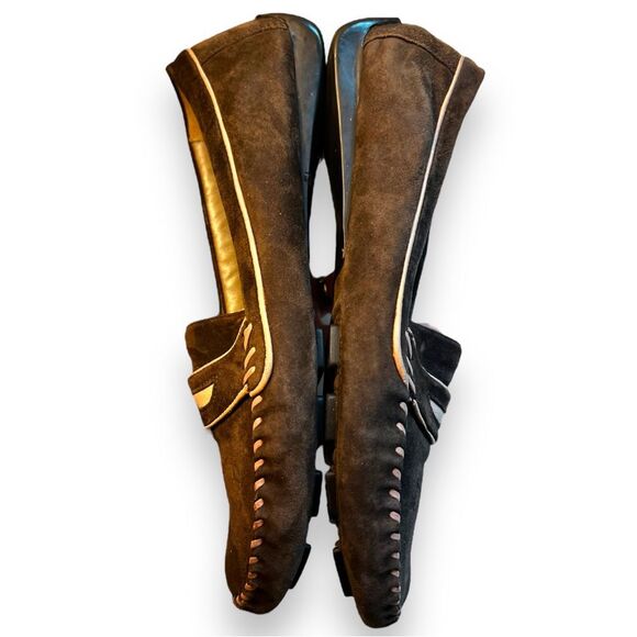 Robert Zur Women’s Suede Driving Loafers Size 7 1/2 Brown with Pink Penny Loafer - Picture 3 of 7